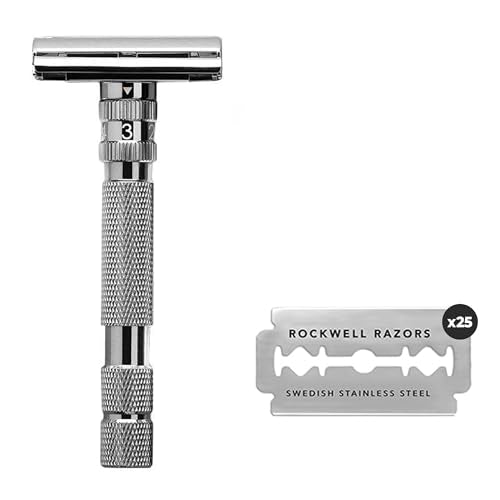 Rockwell Razors T2 Safety Razor - Infinite Settings, 25 Recyclable Blades, Metal Design