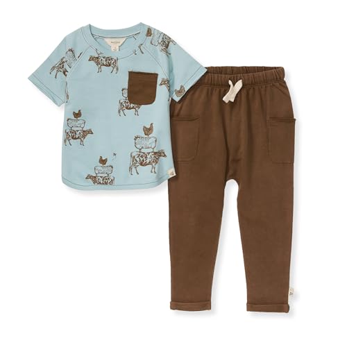 Burt's Bees Baby Boys' Shirt and Pant Set - Soft, 100% Organic Cotton, GOTS Certified - Farm Animals