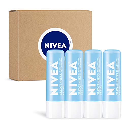 NIVEA Smoothness Lip Balm - All-Day Moisture, SPF 15, Shea & Jojoba Oils - 0.17oz, Pack of 4