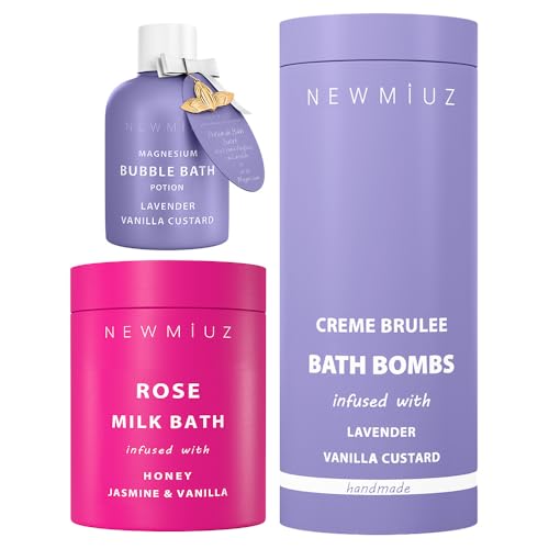 New Miuz Bath & Body Gift Set - Relaxing Lavender & Rose Milk, Vegan & Cruelty-Free - 3 Pack