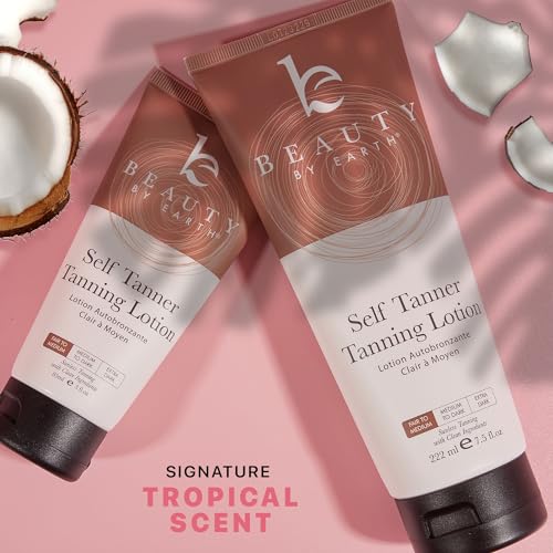 Beauty by Earth Self Tanner - Natural Glow with Aloe & Coconut, Streak-Free, Medium to Dark