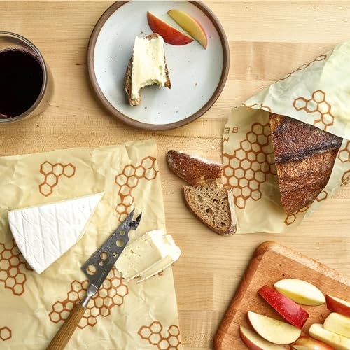 Bee's Wrap Reusable Beeswax Food Wraps - Natural Freshness, Organic Cotton, 3 Sizes