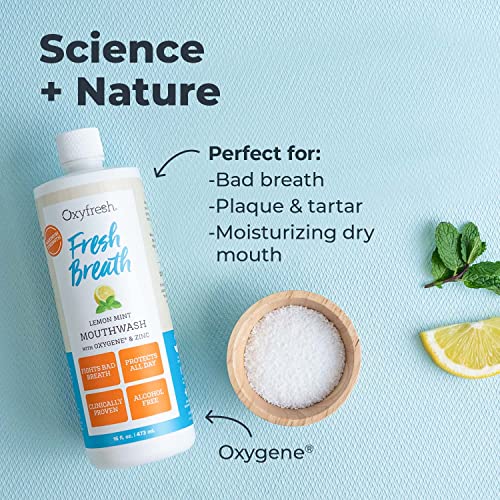 Oxyfresh Premium Mouthwash - Neutralizes Bad Breath, Hydrating & Non-Toxic - Lemon Mint, 16oz