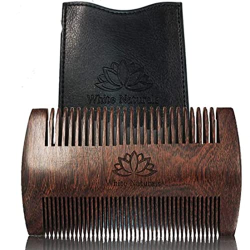 White Naturals Beard Comb - Anti-Static, Dual Action Sandalwood, Pocket Size with Case