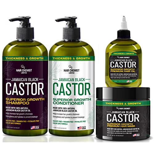 Hair Chemist Jamaican Black Castor Hair Care Set - Promotes Growth & Thickness - 4PC 33.8oz