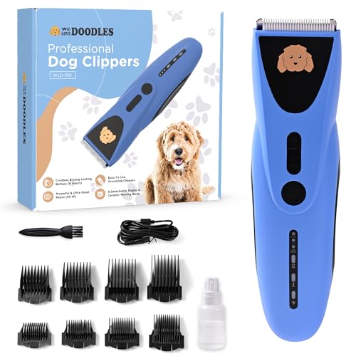 We Love Doodles Pet Grooming Set - Quiet, Powerful Clippers for Thick Coats, 8 Blades - Cordless