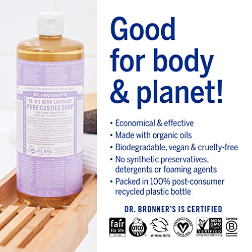 Dr. Bronner's Pure-Castile Liquid Soap - Lavender, Organic Ingredients, 32oz & 2oz Travel Size