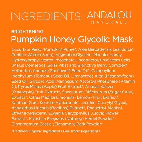 Andalou Naturals Pumpkin Honey Glycolic Mask - Exfoliating & Brightening with Vitamin C - 1.7 fl oz