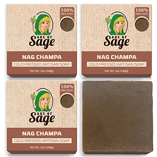 Age of Sage Natural Bar Soap Set - Nourishing Vegan Artisan Soap, Nag Champa Scent - 4 Pack
