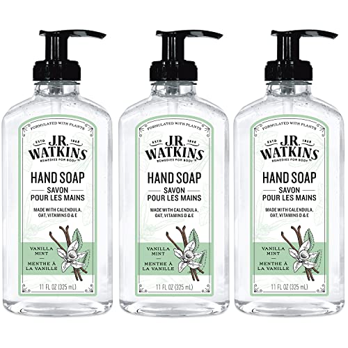 J.R. Watkins Gel Hand Soap - Moisturizing Vanilla Mint, All Natural, Cruelty-Free - 11 fl oz, 3 Pack