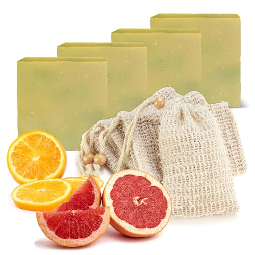 Age of Sage Body Soap Set - Organic Vegan Bars with Essential Oils, Sisal Pouch - 4 Pack