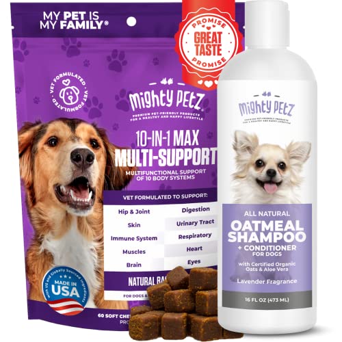 Mighty Petz MAX Dog Care Bundle - Multivitamin & Oatmeal Shampoo for Healthy Skin & Joints