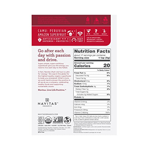 Navitas Organics Camu Camu Powder - Antioxidant Boost, USDA Organic, Non-GMO - 3 oz, 17 Servings