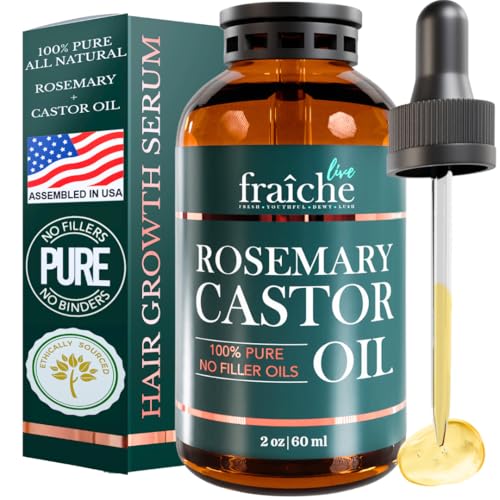 Live Fraiche Rosemary Castor Oil - Natural Hair Loss Blocker, Nourishes Thinning Hair - 2 fl oz