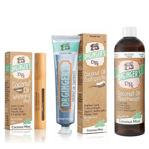 Dr. Ginger's Coconut Oil Teeth Whitening Bundle - Enamel-Safe, Fresh Coconut Mint - 3pc