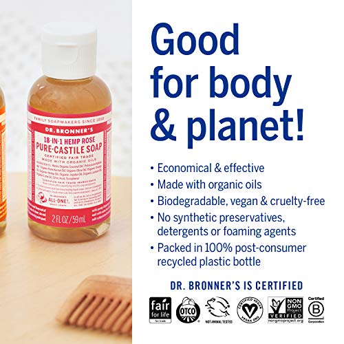 Dr. Bronner's Body Soap - Organic Oils, Fair Trade, Vegan, Concentrated - 2oz Rose