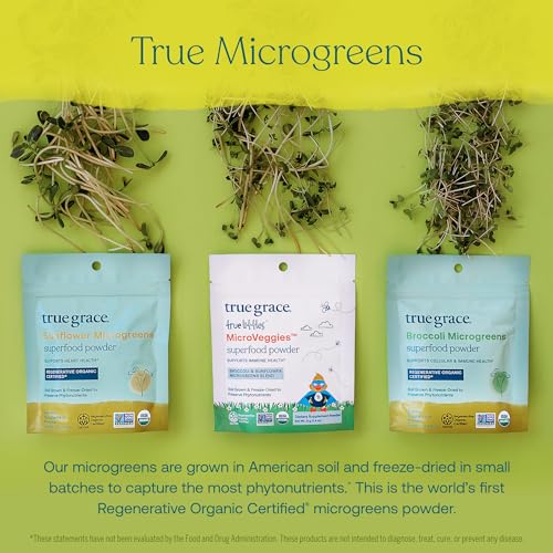 True Grace MicroVeggies Superfood Powder - Boosts Immune Health, Vegan, Regenerative Organic - 0.4oz