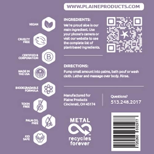 Plaine Products Body Wash - Vegan, Biodegradable, Refillable Pump Bottle, Citrus Lavender - 16oz