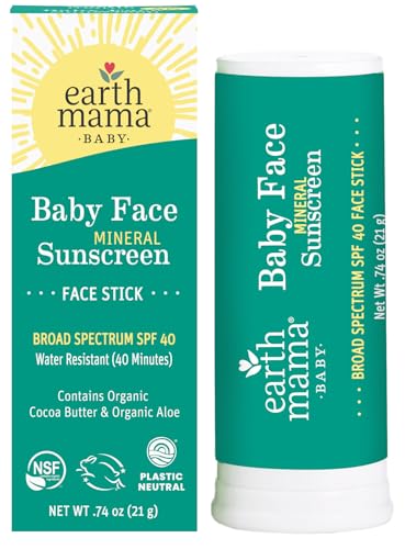 Earth Mama Baby Face Mineral Sunscreen Stick SPF 40 - Protects Sensitive Skin, Reef Safe - 0.74oz