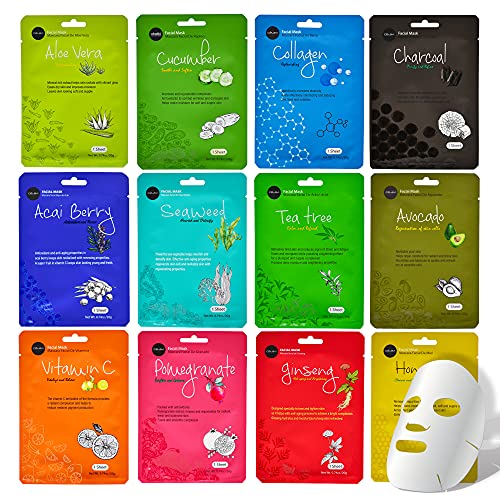 Celavi Essence Face Mask - Hydrating & Revitalizing, 12 Pack with Natural Ingredients