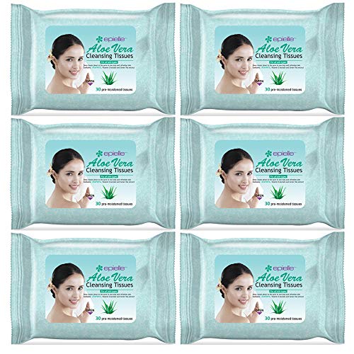 Epielle Makeup Remover Wipes - Oil-Free, Hypoallergenic, Aloe Vera - 30 Sheets, 6 Pack