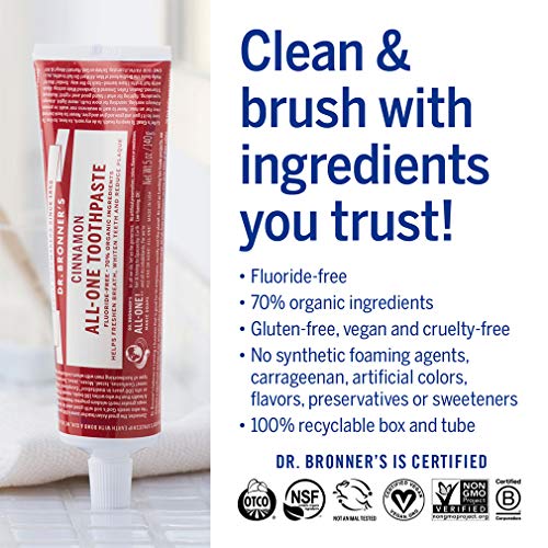 Dr. Bronner’s All-One Toothpaste - Natural Whitening, Vegan, Fluoride-Free - Cinnamon, 5oz, 3-Pack
