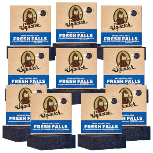Dr. Squatch Men's Bar Soap Set - Fresh Falls Scent, Natural Ingredients - 10 Bars