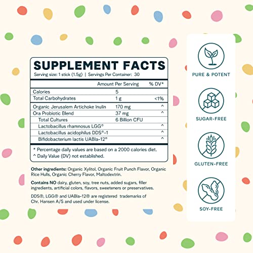 Ora Organic Probiotic Pixies - Supports Digestive Health, Vegan, Dairy-Free, 30 Sticks