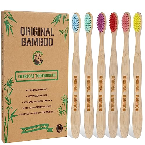 Original Bamboo Toothbrushes - Soft Bristles for Healthy Gums, BPA Free - 6 Pack