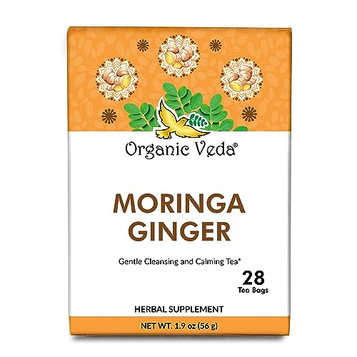 Organic Veda Moringa Ginger Green Tea - Boosts Energy, Immunity & Digestion - 28 Tea Bags