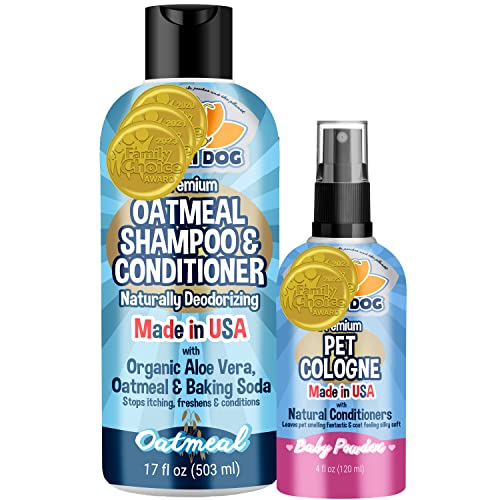 Bodhi Dog Pet Shampoo & Baby Powder Cologne - Soothes Sensitive Skin, Non-Toxic - 17oz + 4oz