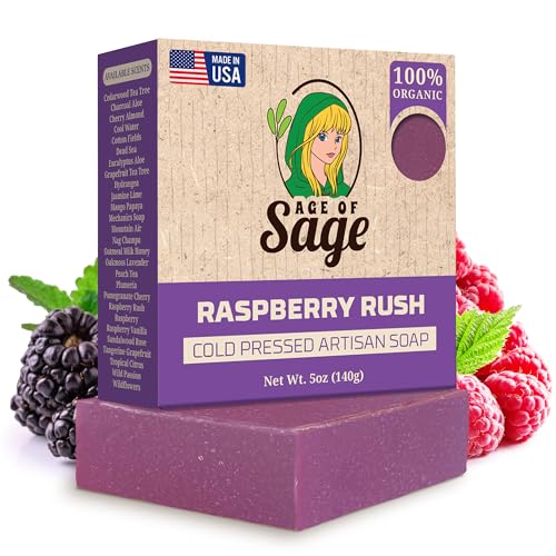 Age of Sage Bar Soap - Raspberry Rush, Cold Processed Vegan, Natural Oils - Single Bar