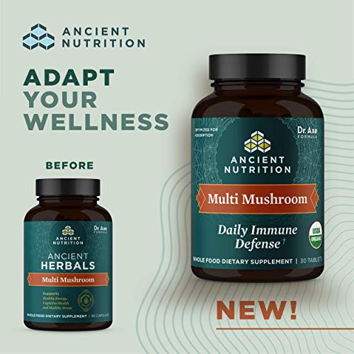 Ancient Nutrition Mushroom Supplement - Immune Support, Stress Response, Organic - 30 Tablets