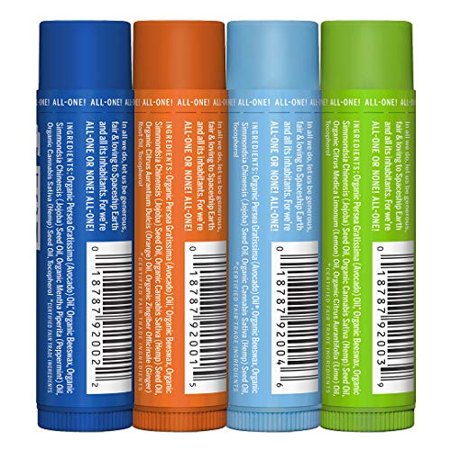 Dr. Bronner's Organic Lip Balm Variety Pack - Nourishing Beeswax & Avocado Oil, 0.15oz Each