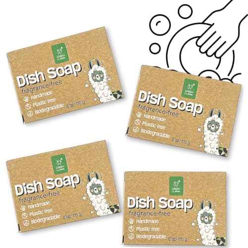 Green Llama Dish Soap Bars - Non-Toxic, Coconut Oil-Based, Biodegradable - 4-Pack