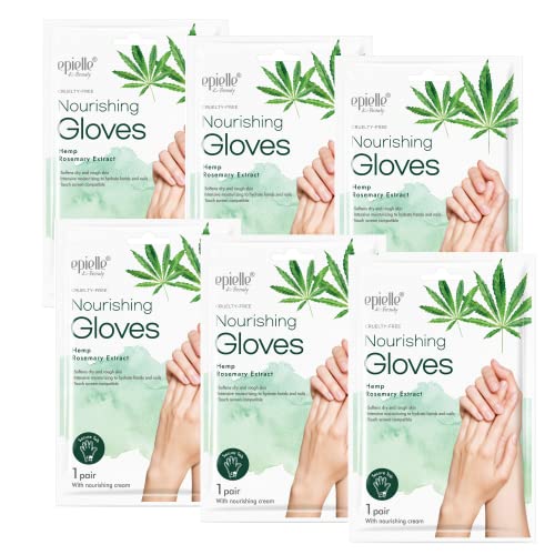 Epielle Moisturizing Gloves - Deep Hydration with Natural Hemp Extracts, 6 Pack