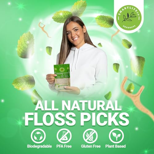 SMARTLIFECO Biodegradable Floss Picks - Gentle on Gums, Plant-Based, Vegan - 100ct