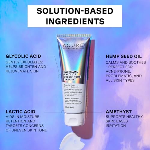 Acure Face Wash & Cleanser - Gentle Daily Exfoliation, Brightening & Hydrating - 4 Fl Oz