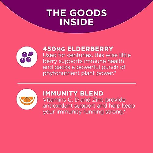 OLLY Immune Defense Gummies - 450mg Elderberry, Vitamins C, D & Zinc, Berry Flavor - 60 Count