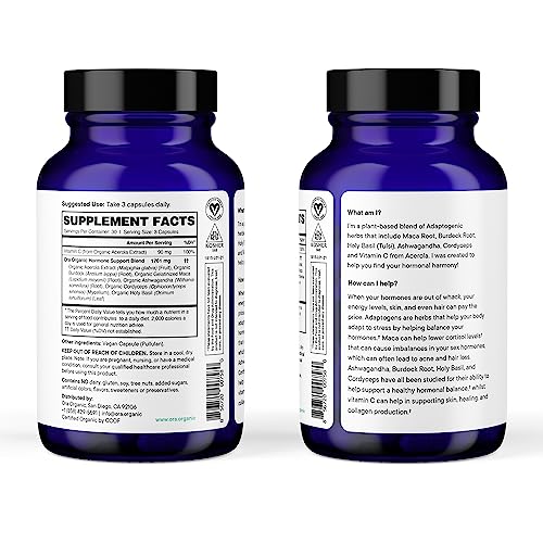 Ora Organic Hormone Balancing Supplement - Supports Skin, Mood, Energy & PMS - 90 Capsules