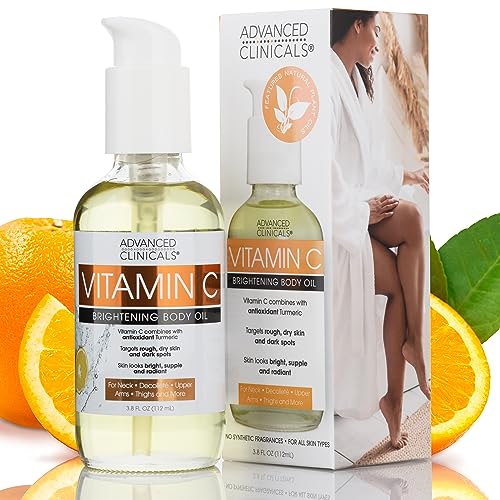Advanced Clinicals Vitamin C Body Oil - Nourishing & Brightening for Radiant Skin - 3.8 Fl Oz