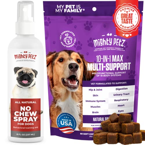 No Chew Spray & Mighty Petz MAX Multivitamin Bundle - Safe Deterrent & Health Support for Pets