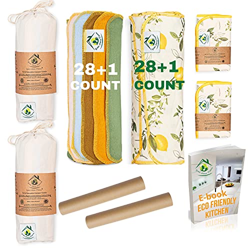 Reusable Paper Towels - Versatile, Highly Absorbent Cotton, 29-Pack, 12x11in, Zero Waste