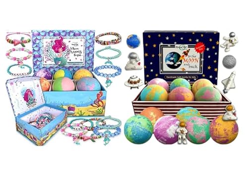 Mermaid Bath Bombs for Kids - Moisturizing, Aromatherapy, Jewelry Surprise - 6 Large Fizzies