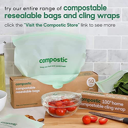 Compostic Compost Bags - 100% Compostable, Durable & Non-Toxic, 60 Resealable Sandwich & Gallon Bags