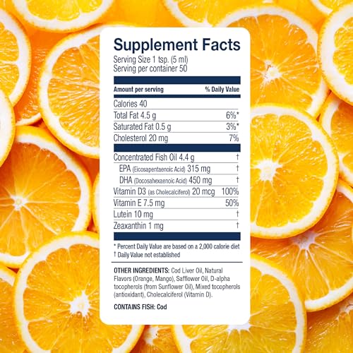 Wiley's Finest Omega-3 Cod Liver Oil - Supports Heart & Brain Health, Orange Flavor - 755mg, 8.45oz