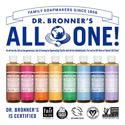 Dr. Bronner's Body Soap - Organic Oils for Acne-Prone Skin, Vegan, 8oz Concentrated Liquid