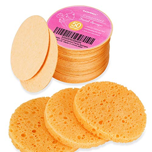GAINWELL Facial Cleansing Sponge Set - 100% Natural, Gentle for All Skin Types - 50 Count