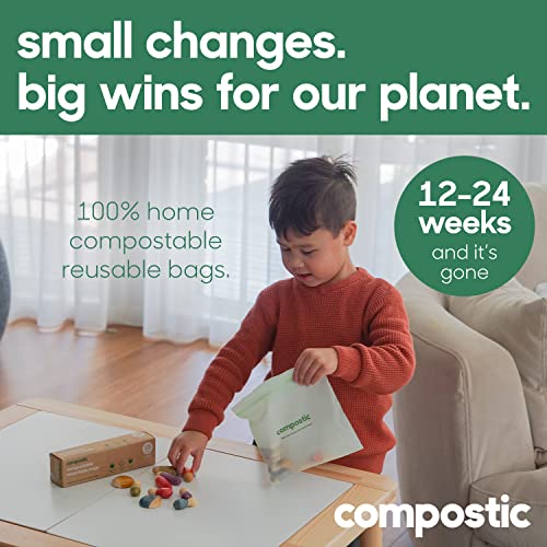 Compostic Compost Bags - 100% Compostable, Durable & Non-Toxic, 60 Resealable Sandwich & Gallon Bags