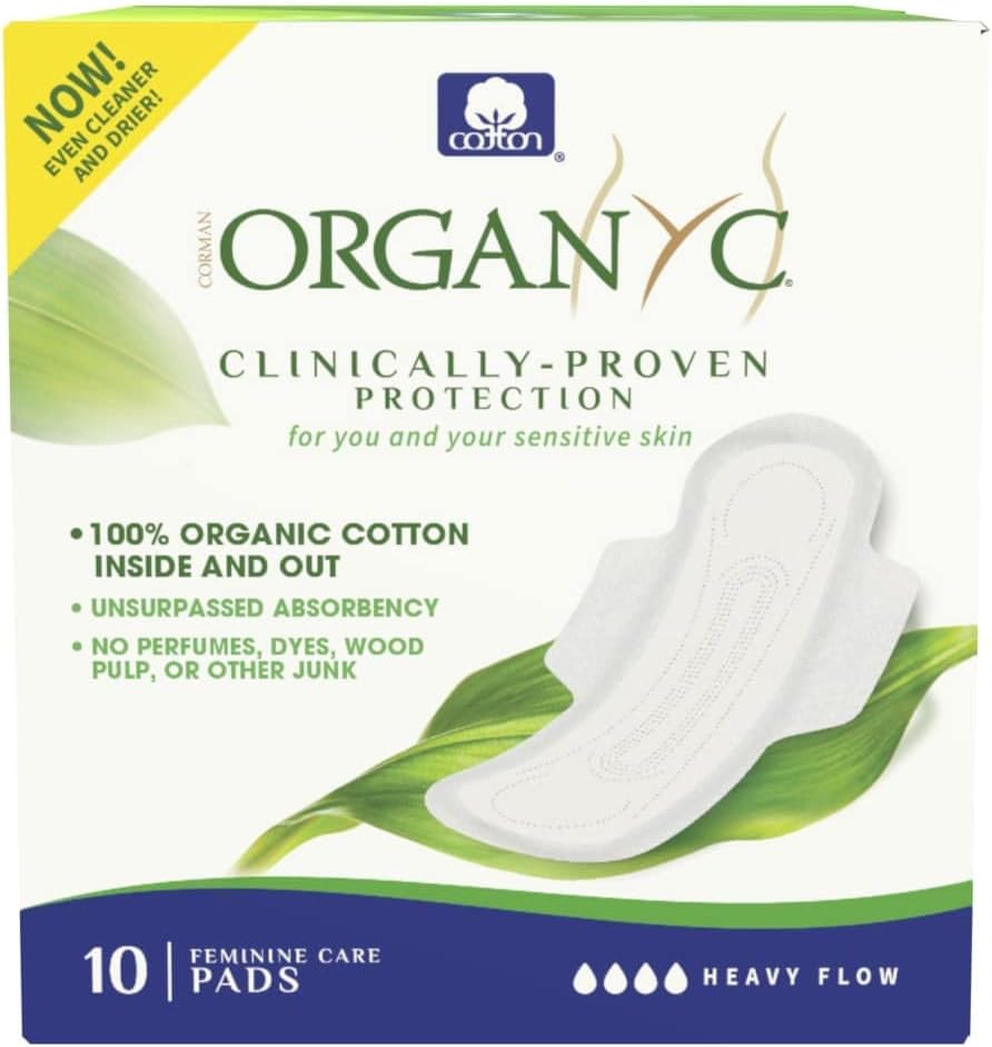 Organyc Menstrual Pads - 100% Organic Cotton, Hypoallergenic, Ultra Absorbent - 10 Count